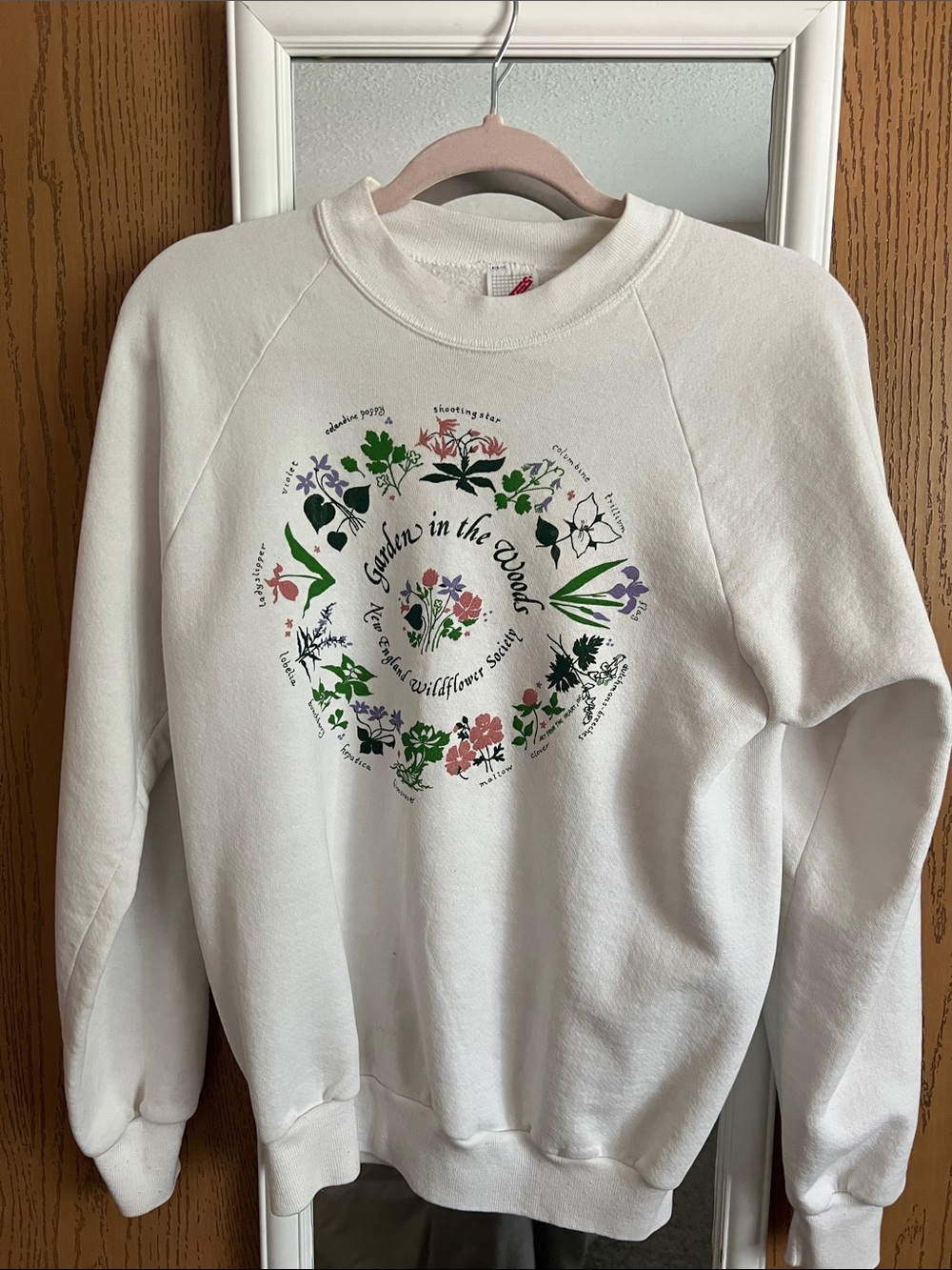 Jerzees White Crewneck Sweatshirt with Floral Wreath Graphic